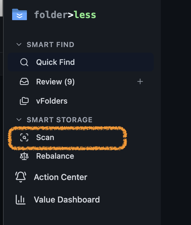 Sidebar: Smart Storage → Scan